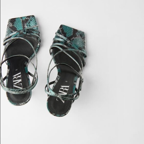ZARA SNAKESKIN PRINT LEATHER HIGH-HEEL SANDALS WITH SQUARE TOES Size 6.5… - Picture 4 of 9